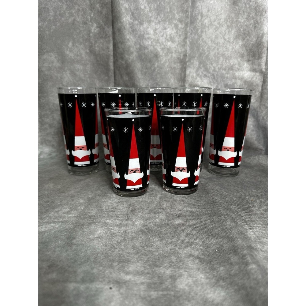 Vintage Libby Santa Drinking Glasses Atomic‎ Mcm (7)